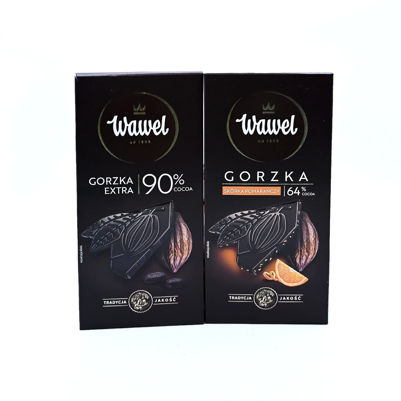 Wawel Gorzka Extra 90% + Gorzka 64% Pomarańcza разом
